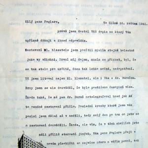 Dopis Jar. Foglarovi ze Zlína - reakce na zákaz časopisu Mladý hlasatel (1941)