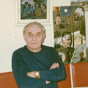 Bimba doma v Kožlanech (80.léta) s portrétem J.Foglara